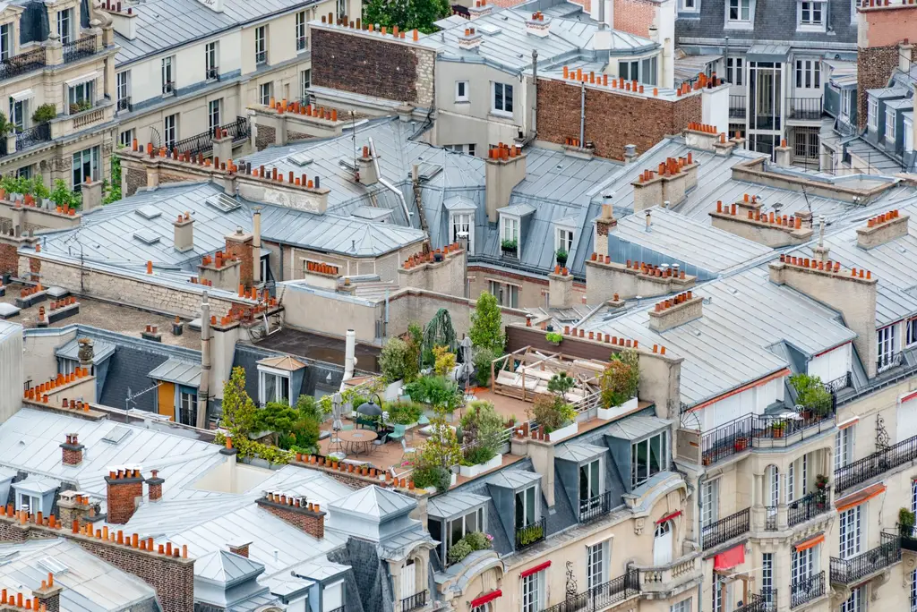 Toits de Paris et terrasses végétalisées vus d’en haut